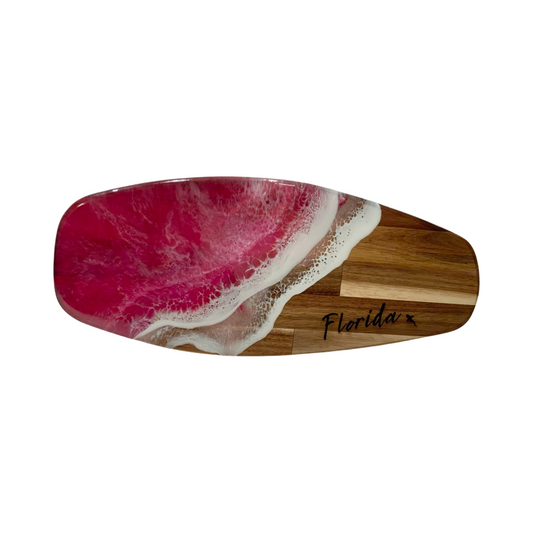 Ocean Resin Charcuterie Board, Pink Surf Board Style, 20.5” x 9” x 3/4” Large