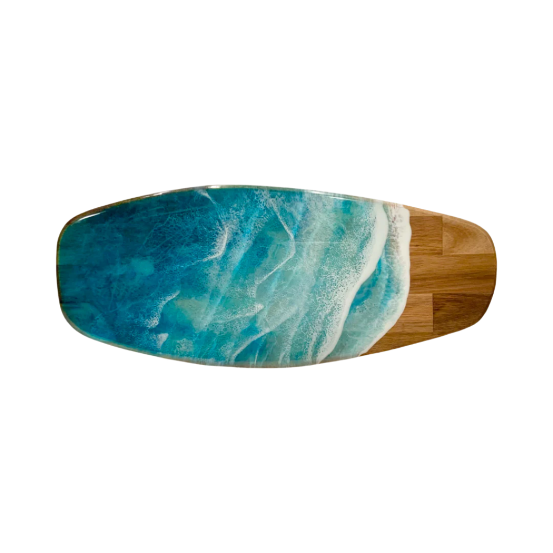 Ocean Resin Charcuterie Board, Blue Surf Board Style, 20.5” x 9” x 3/4” Large