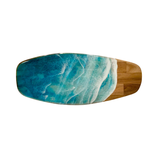 Ocean Resin Charcuterie Board, Blue Surf Board Style, 20.5” x 9” x 3/4” Large