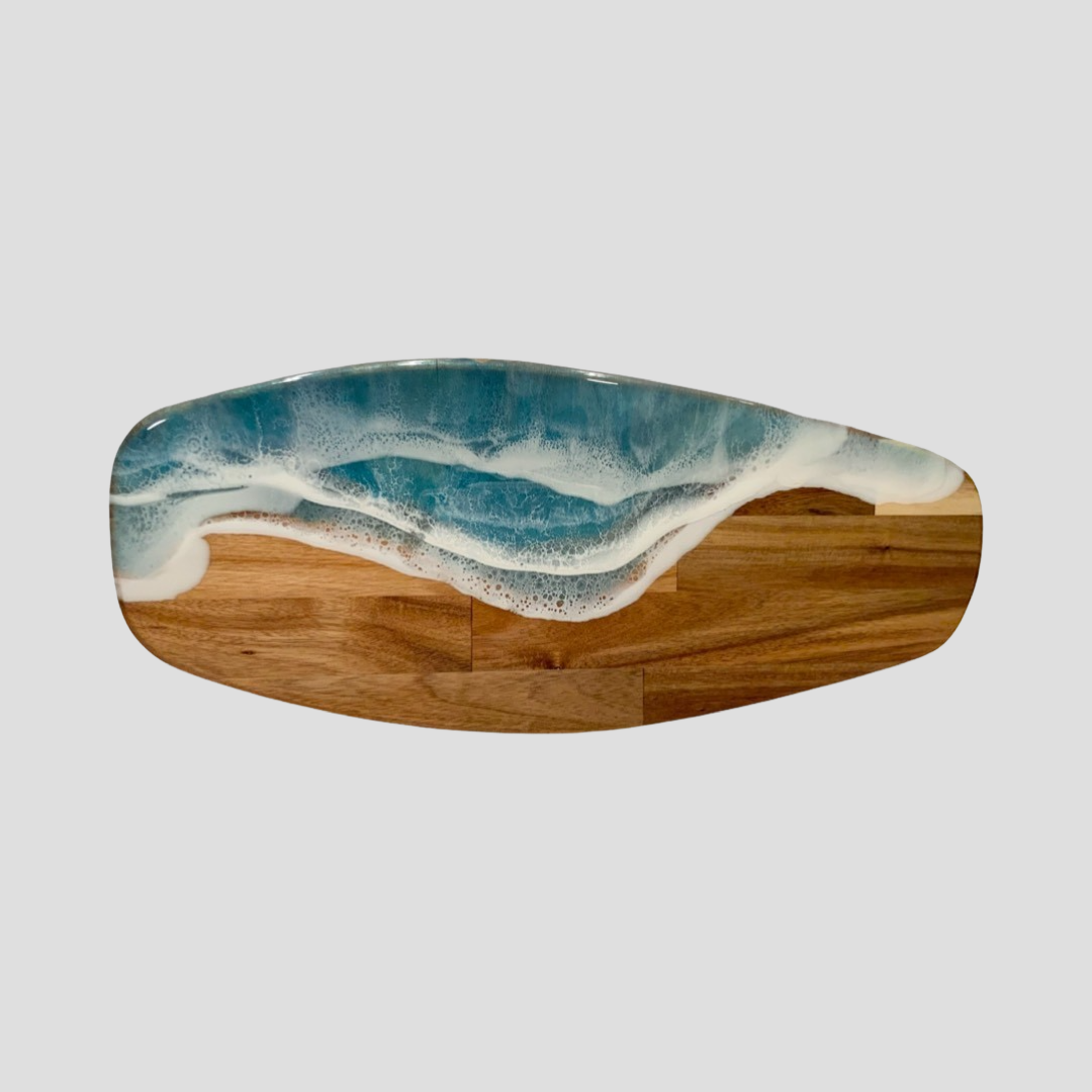 Ocean Resin Charcuterie Board, Blue Surf Board Style, 20.5” x 9” x 3/4” Large