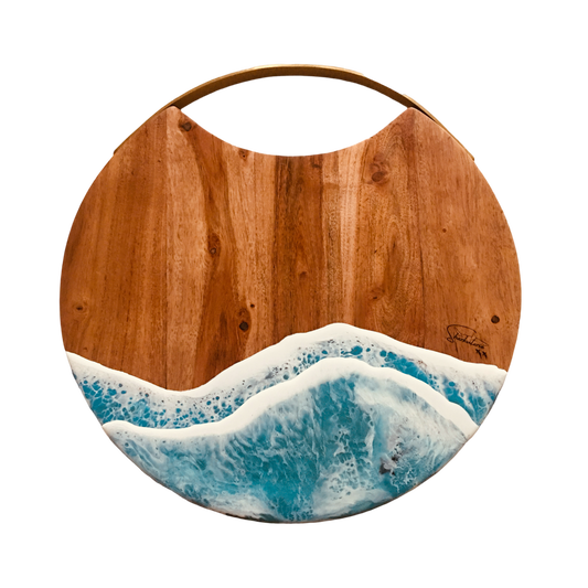 Ocean Resin Charcuterie Board, Blue Waves  14.5” Round